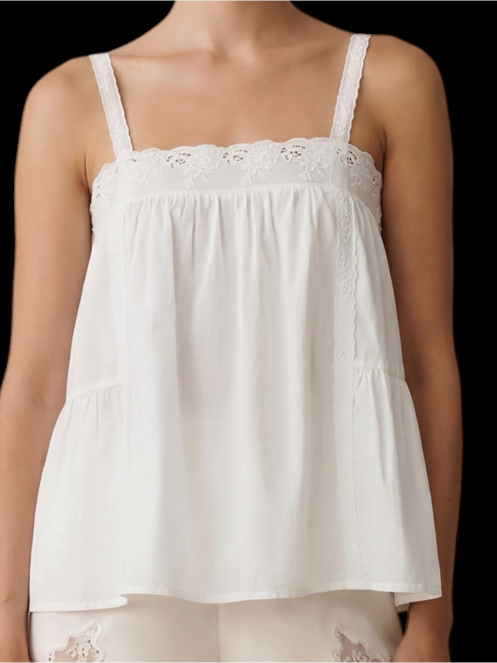 Kourt Few Moda Slyvette Cotton Top Lace-Trim White Camisole NWT